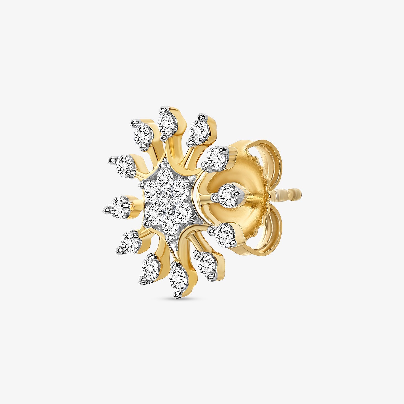 Frosted Grace stud earrings, gold-tone back and silver-tone starburst stud with stones