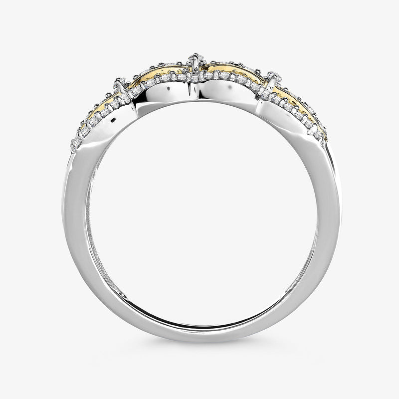 Silver 925 ring, interlinked band with pavé channel and gold-toned inlay
