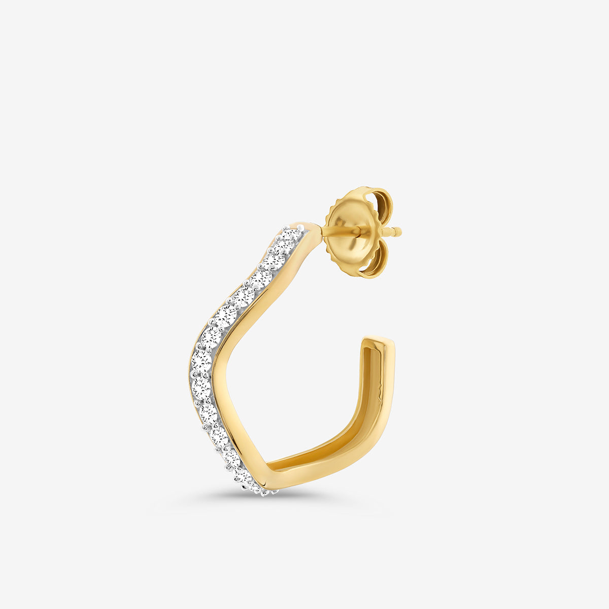 Gold-tone arc hoop with silver pave outer row and hinged back, silver 925 vermeil