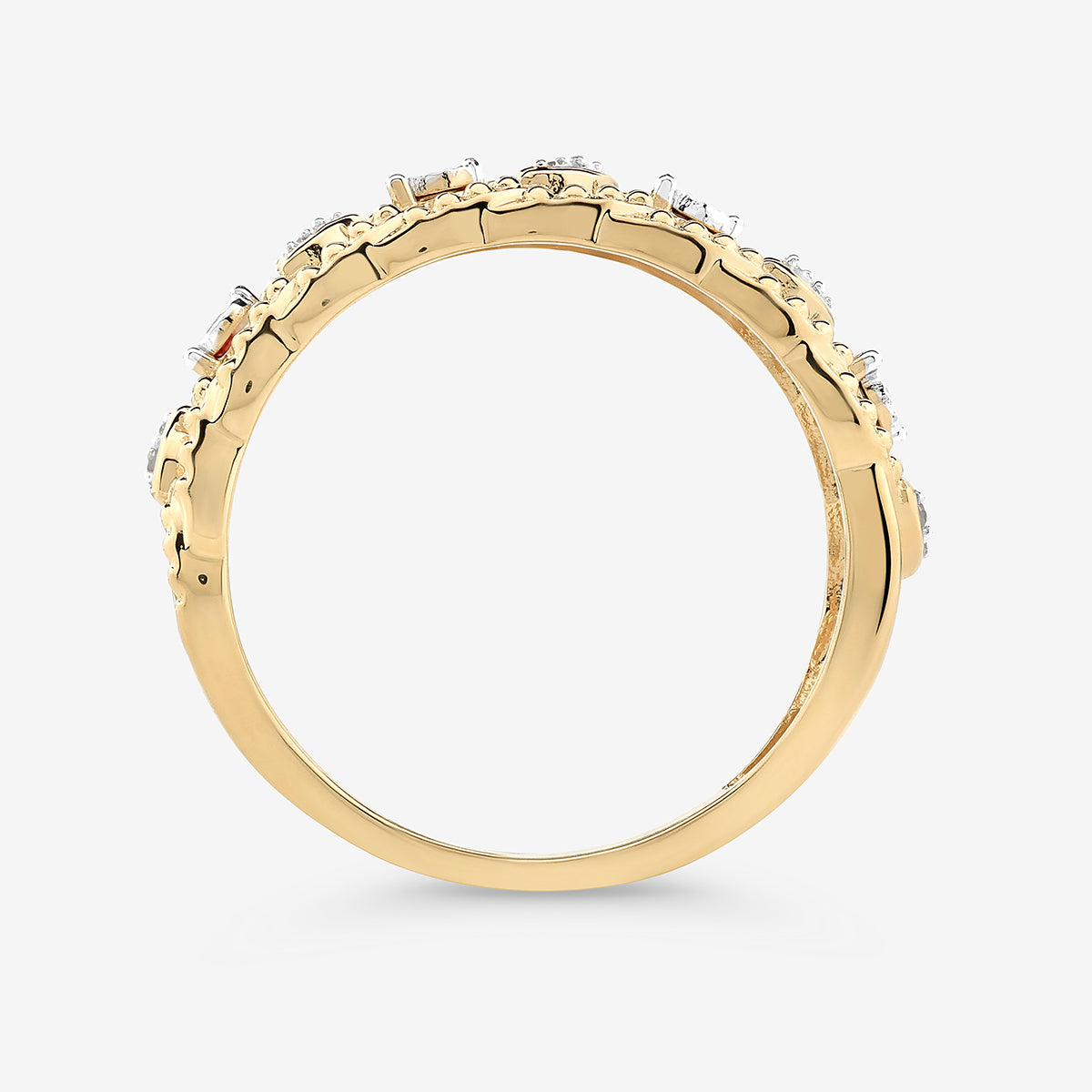 FLORAL Vine Band RING by Keemti Jewels features a curved row of gems and subtle vine design, shown in side profile.