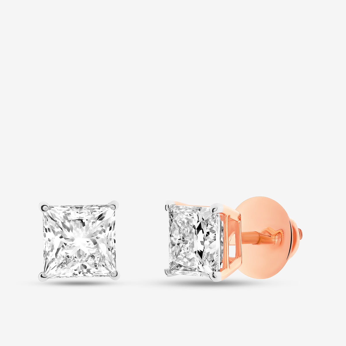 Keemti Jewels SQUARELUMIN Solitaire Stud Earrings: rose gold, square, clear stones for a timeless look.