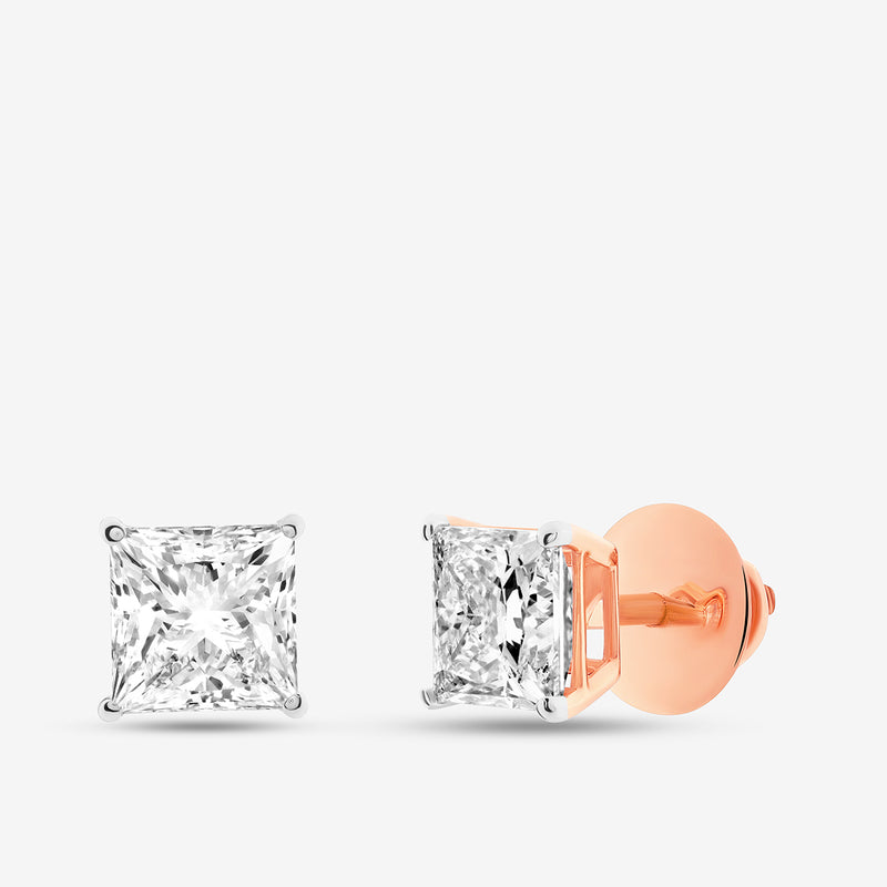 Keemti Jewels SQUARELUMIN Solitaire Stud Earrings: rose gold, square, clear stones for a timeless look.