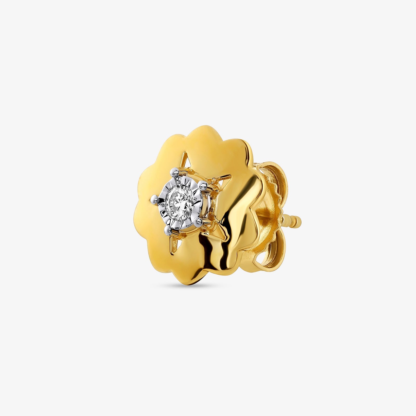 Starburst floral stud earrings, gold-tone setting with round clear center stone