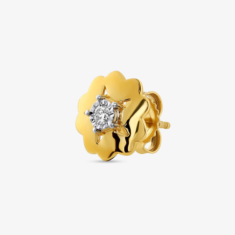 Starburst floral stud earrings, gold-tone setting with round clear center stone