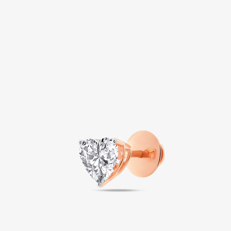 HEART Solitaire Stud EARRINGS by Keemti Jewels, rose gold with heart-shaped gemstone, shown on white.
