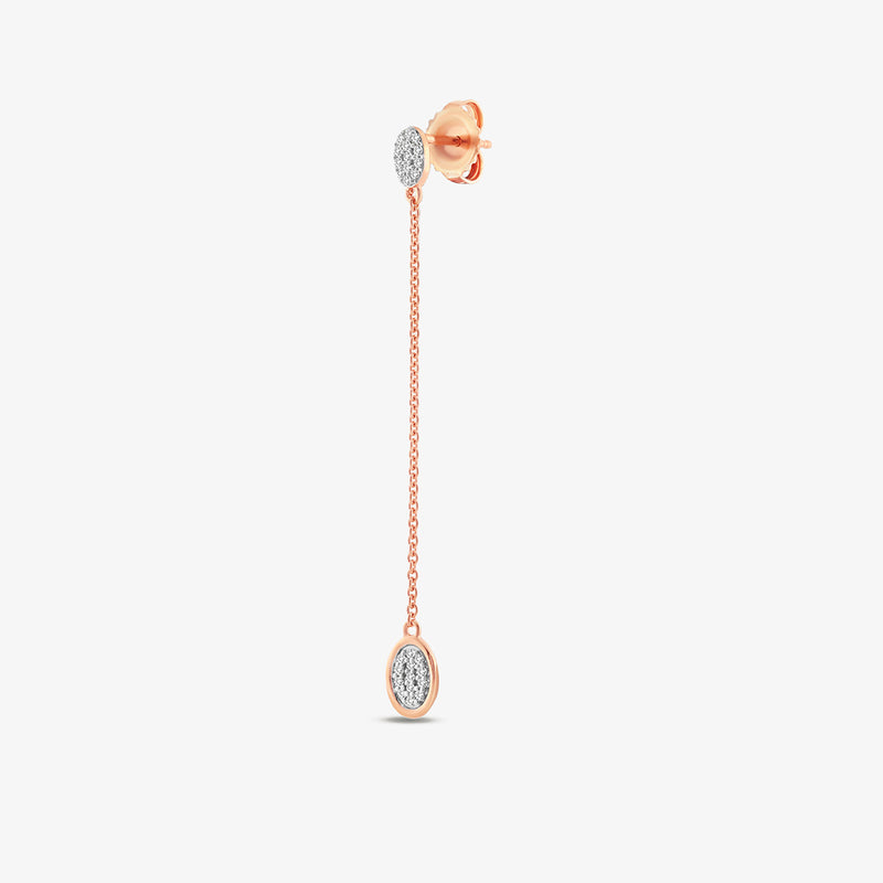 Keemti Jewels AMARA Round Dangler Earrings in rose gold with a delicate chain and two oval white stone settings.
