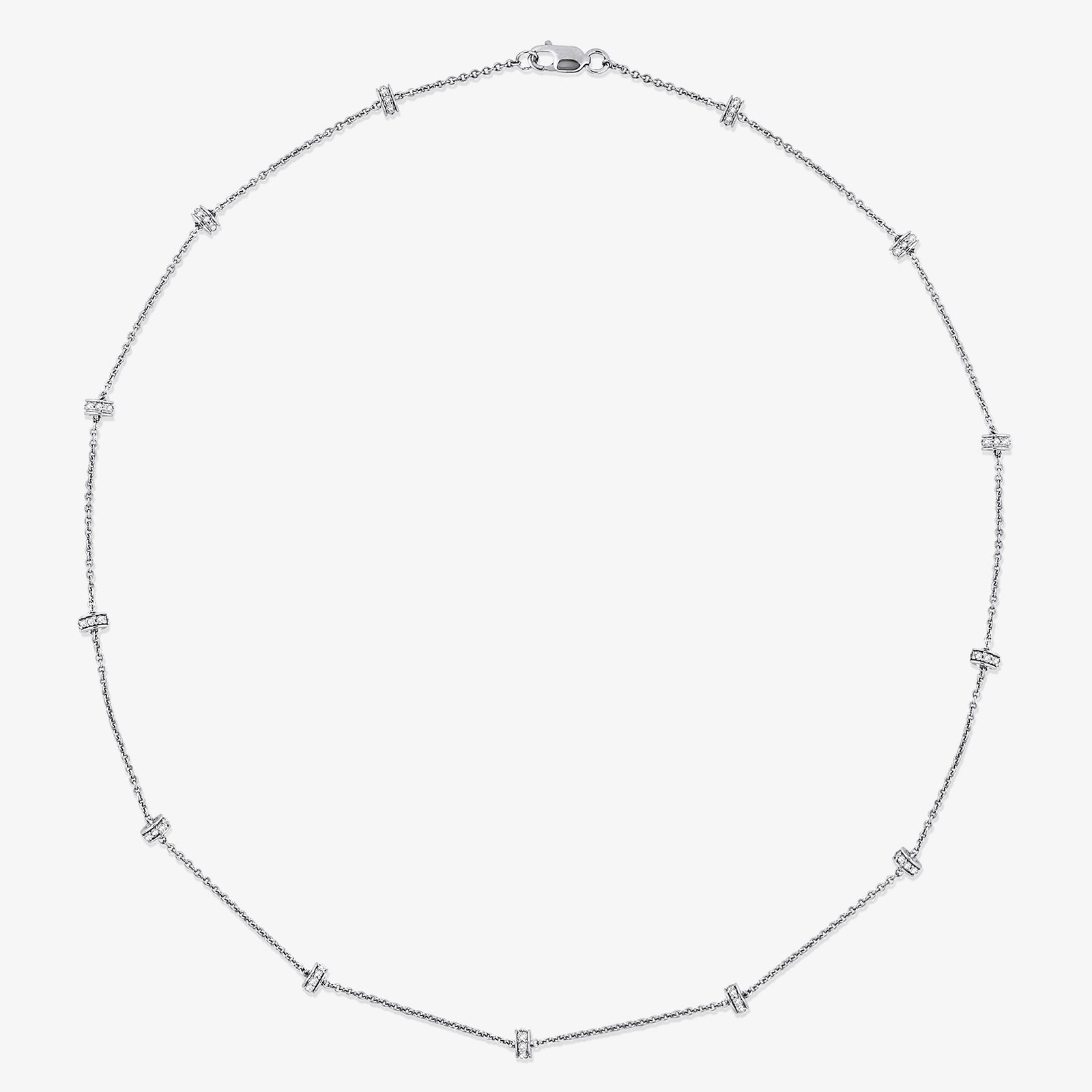 GRACE Line diamond choker necklace, silver 925 with square diamond stations along chain