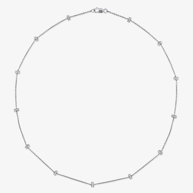 GRACE Line diamond choker necklace, silver 925 with square diamond stations along chain