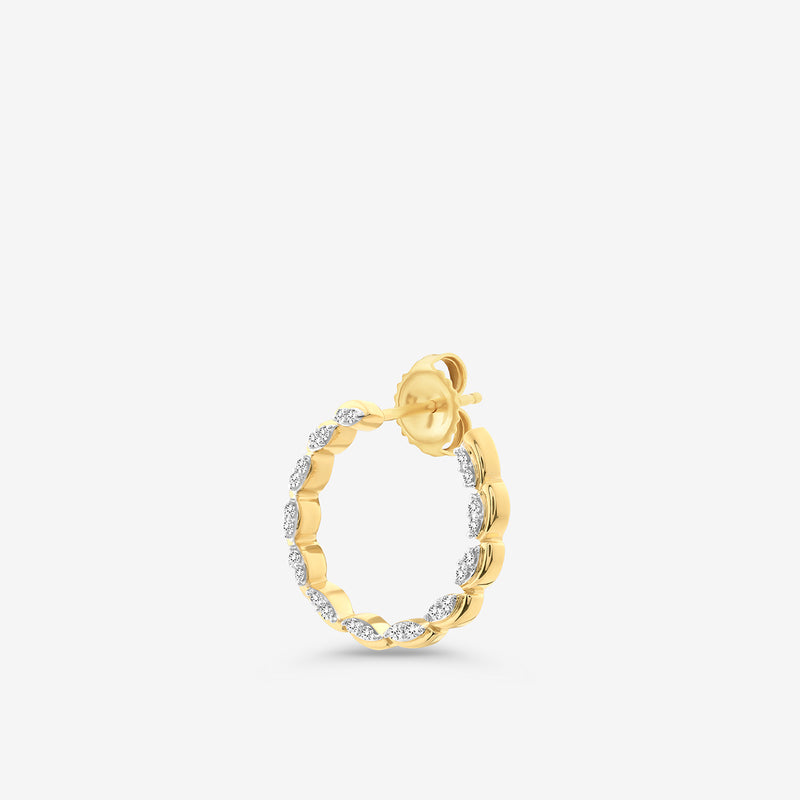 Spark Hoop earrings: close-up gold-tone hoop with oval pavé stones