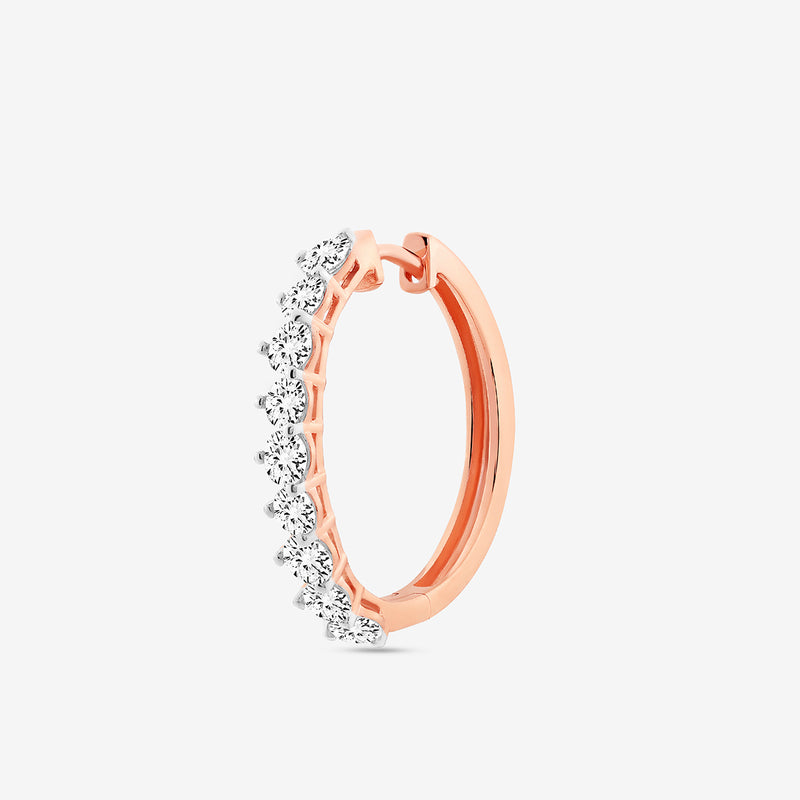 Keemti Jewels LINEAR Weave Huggie Earrings in rose gold—modern diamond hoops for any occasion.