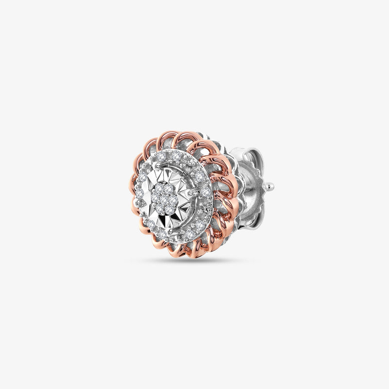 AURORA cluster stud earrings back view with earring post and hinged back, 0.75ct