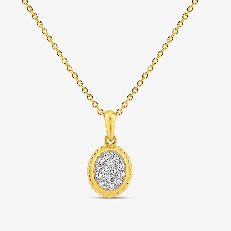 Oval Cluster necklet with gold-tone chain and oval textured pendant with sparkle inset