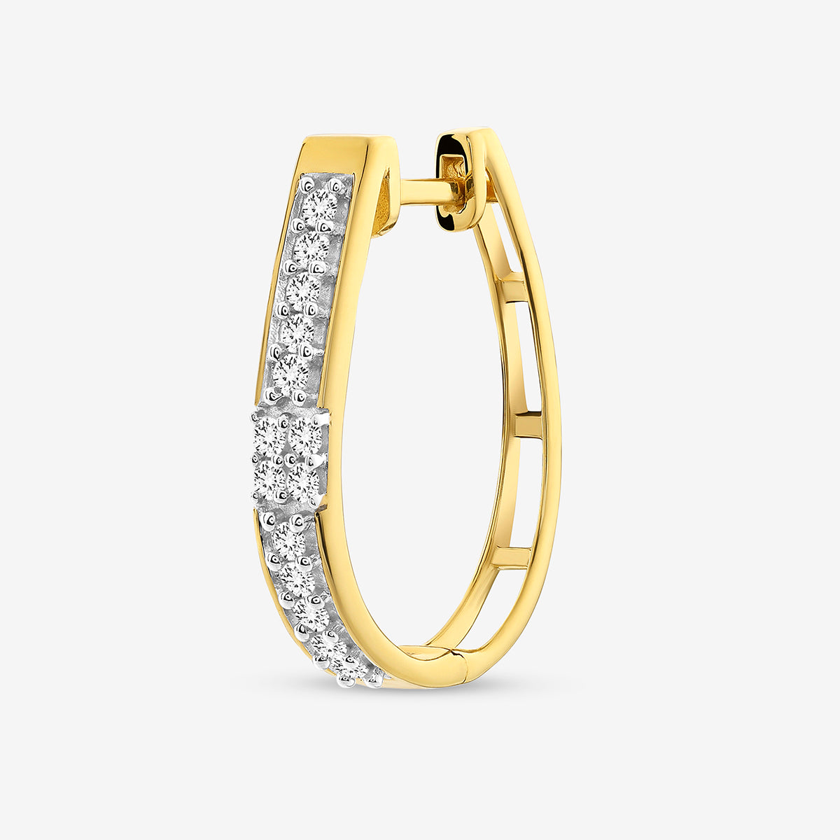 Keemti Jewels VIVA Shine Hoop Earrings feature white stones and a sparkling cluster—timeless elegance.