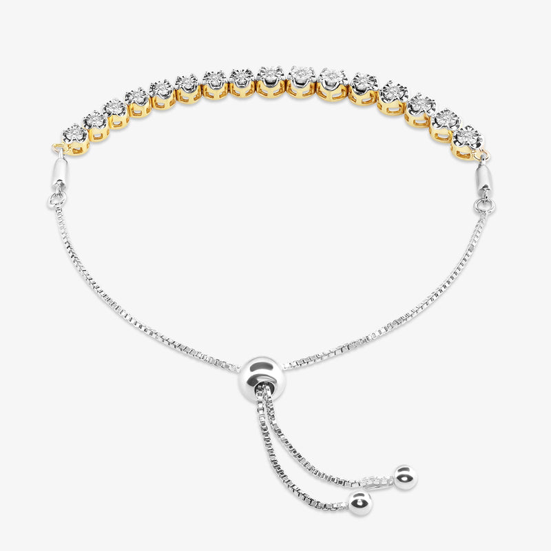 DUAL Tone line bolo bracelet with central round charm and two slider ends