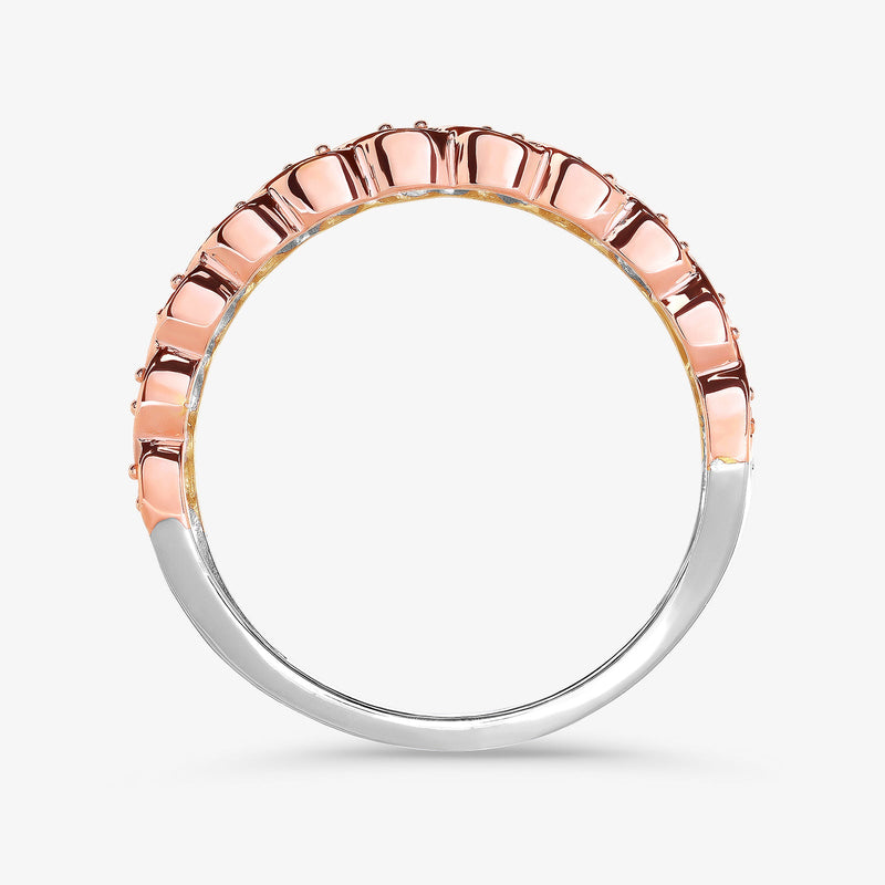 Rose gold braid diamond ring, linked setting along the band, diamonds not visible