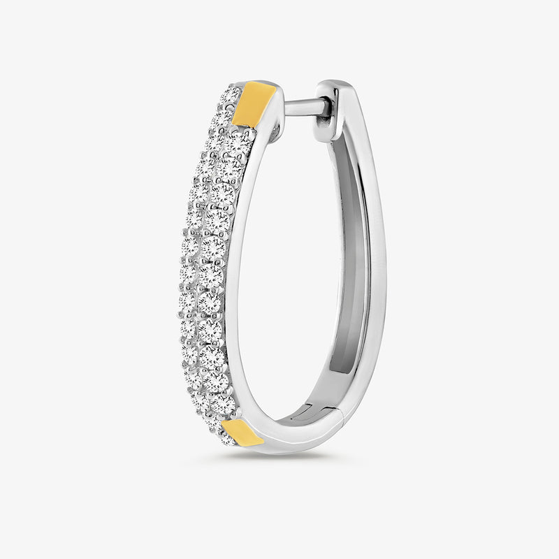 Slim bar hoop earrings in silver-toned metal with pavé crystals and yellow bezel tips