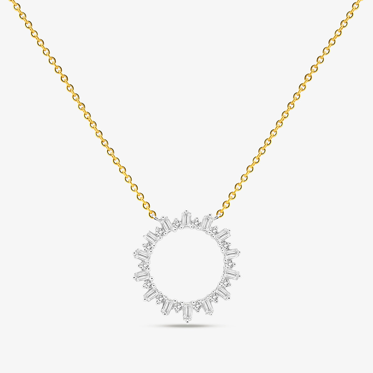 Keemti Jewels SPARKLING Circle Diamond NECKLET with sunburst design, shown on white background.