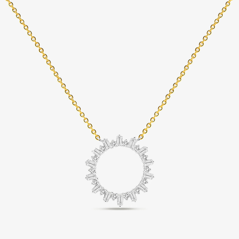 Keemti Jewels SPARKLING Circle Diamond NECKLET with sunburst design, shown on white background.