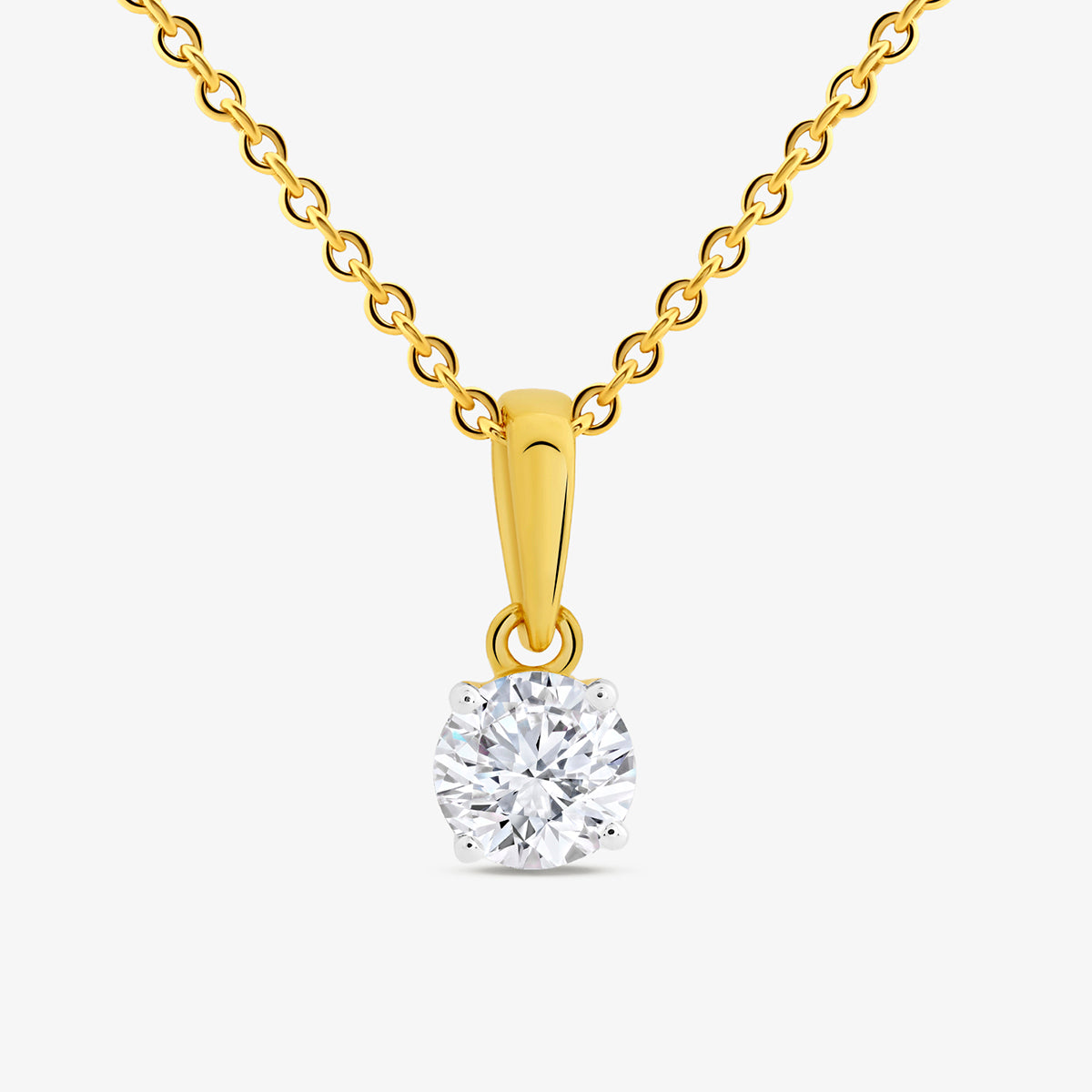 Keemti Jewels TIMELESS Round Solitaire NECKLET features a modern bail and solitaire pendant on white background.