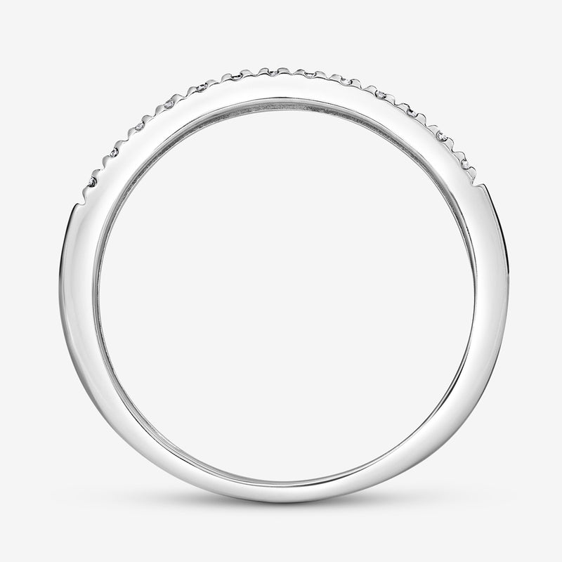 Stackable eternity ring band in 925 silver with full pavé of round stones, top