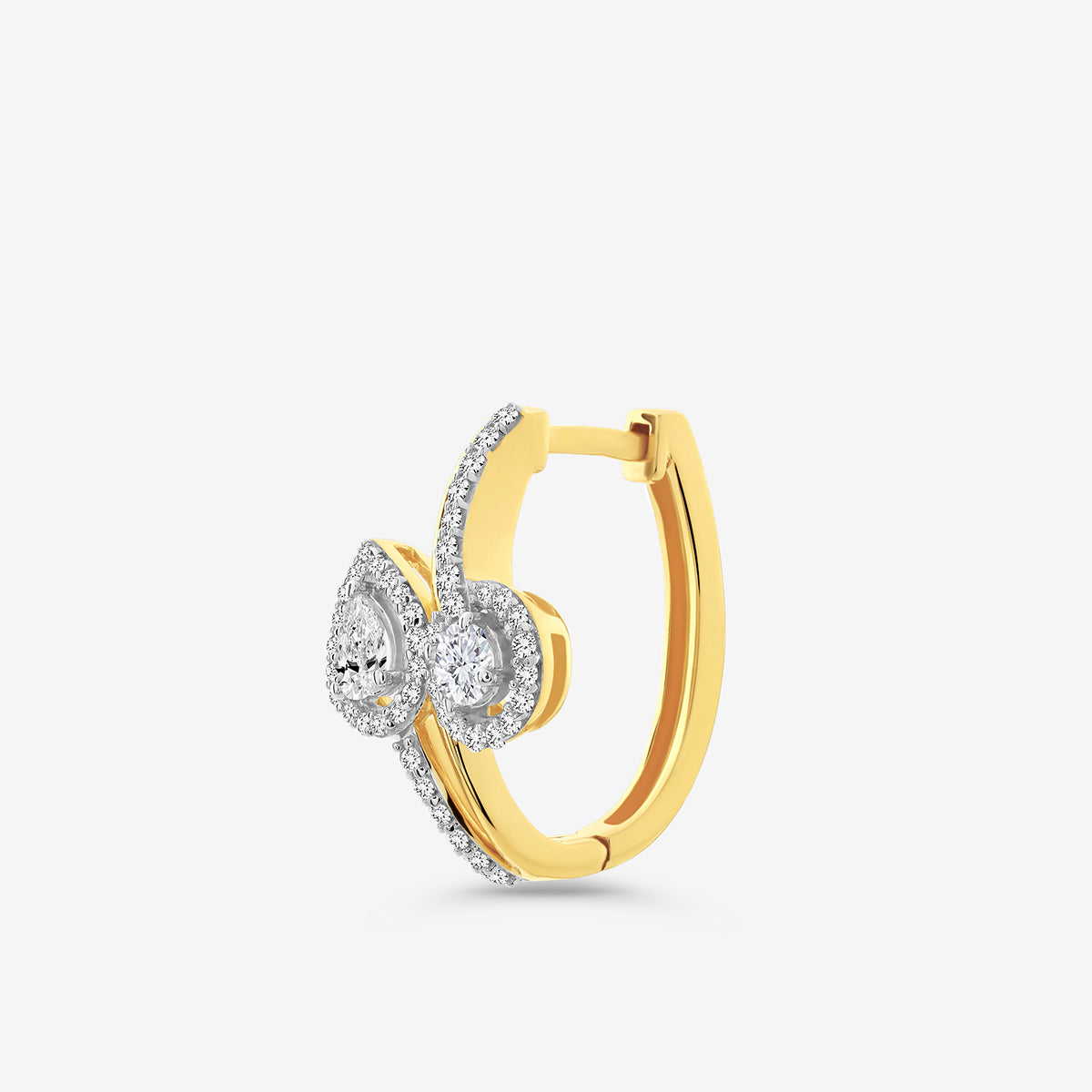 Keemti Jewels TEARDROP Spark Hoop Earrings feature a pear-shaped diamond and front-set round diamonds.