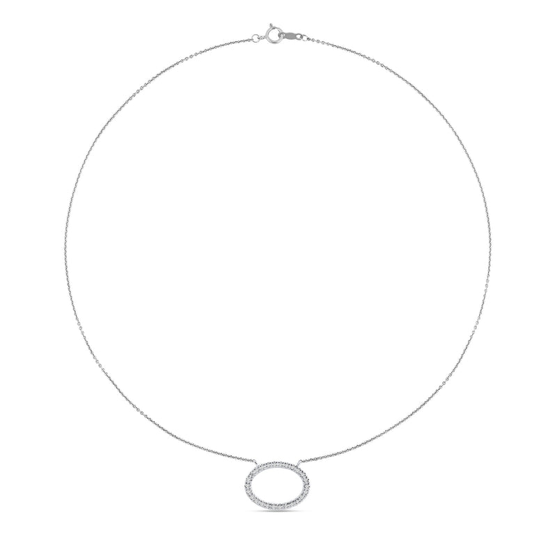 Oval halo pendant necklace on chain, silver 925, oval ring pendant with sparkle