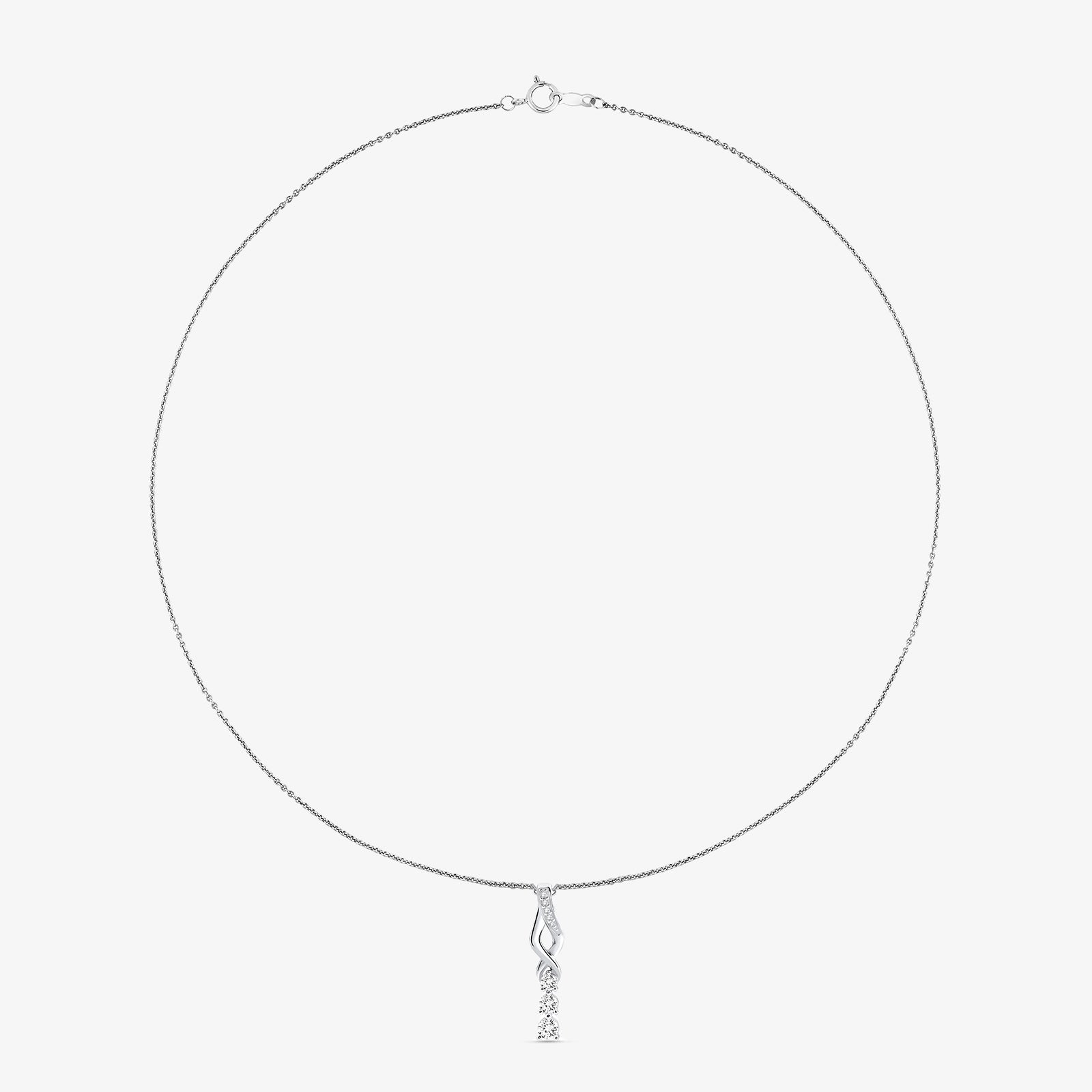 Delicate chain necklace with three-stone twirl drop pendant and small clasp