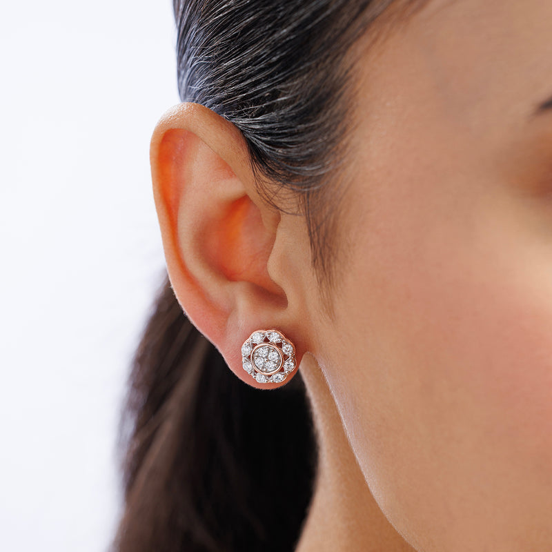 Close-up of a woman's ear wearing Keemti Jewels' SOFT Blossom Cluster Stud Earrings, exuding timeless elegance.