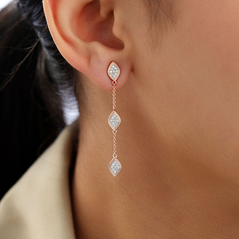 Trio Square Diamond Dangler Earrings