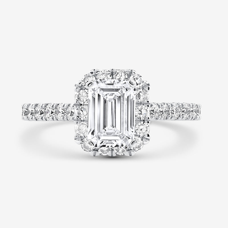 Halo Accent Emerald Solitaire Ring