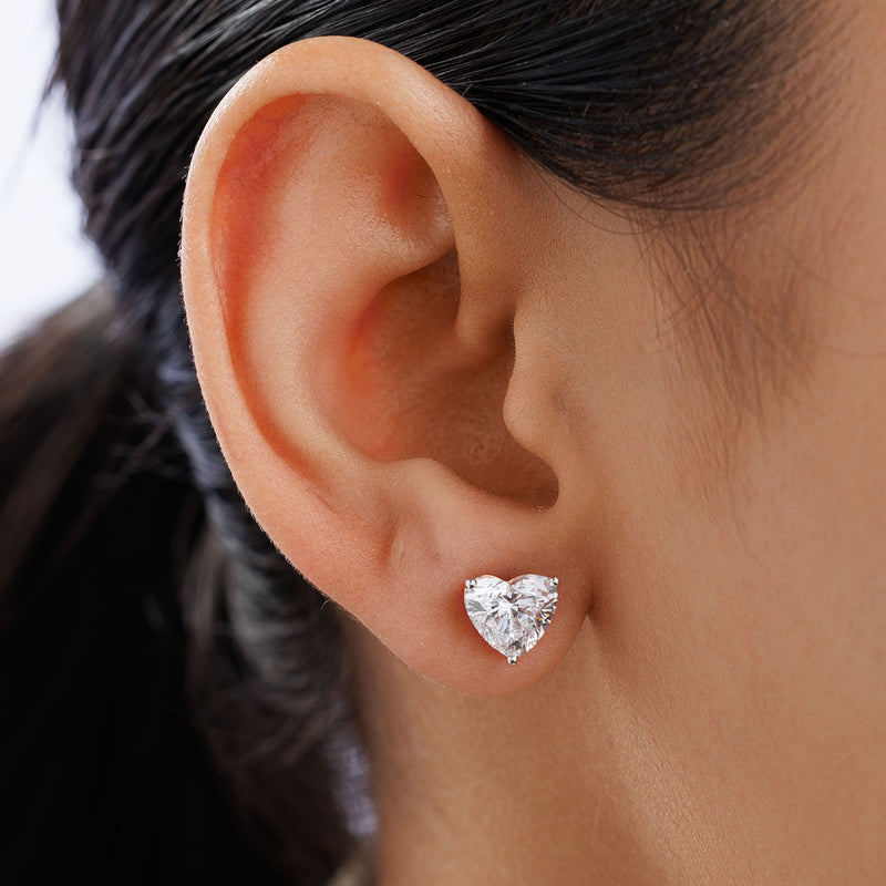 Close-up of a person’s ear wearing Keemti Jewels HEART Solitaire Stud EARRINGS for a polished look.