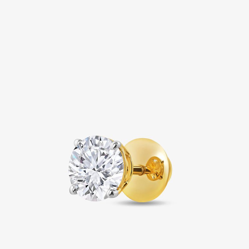 Keemti Jewels TIMELESS Solitaire Stud EARRINGS with a sparkling stone in a four-prong setting on white background.