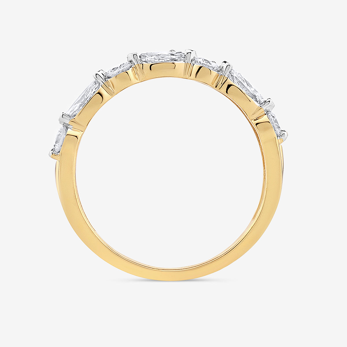 Keemti Jewels’ OVAL Grace RING features five clear rectangular gemstones set in a modern, classic row.