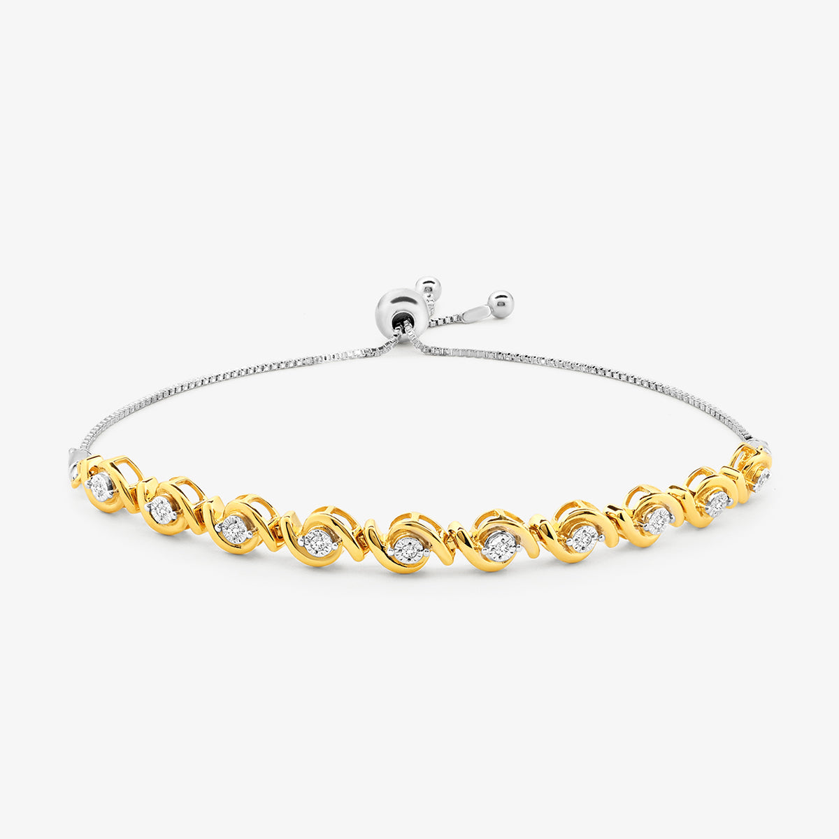 FUSION Loop adjustable bracelet: gold links with clear stones, silver clasp