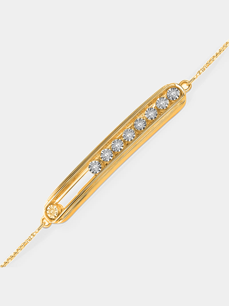 Spark Bolo bracelet: silver chain, rose-gold crystal bar with round stones