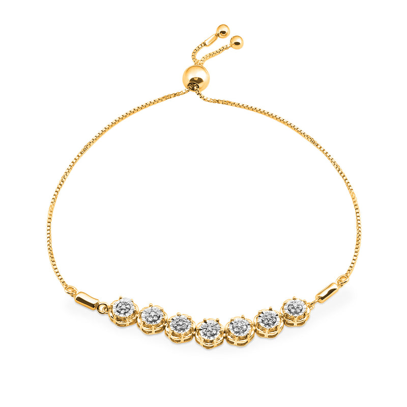 Silver-tone bolo bracelet with round crystal links and central sphere