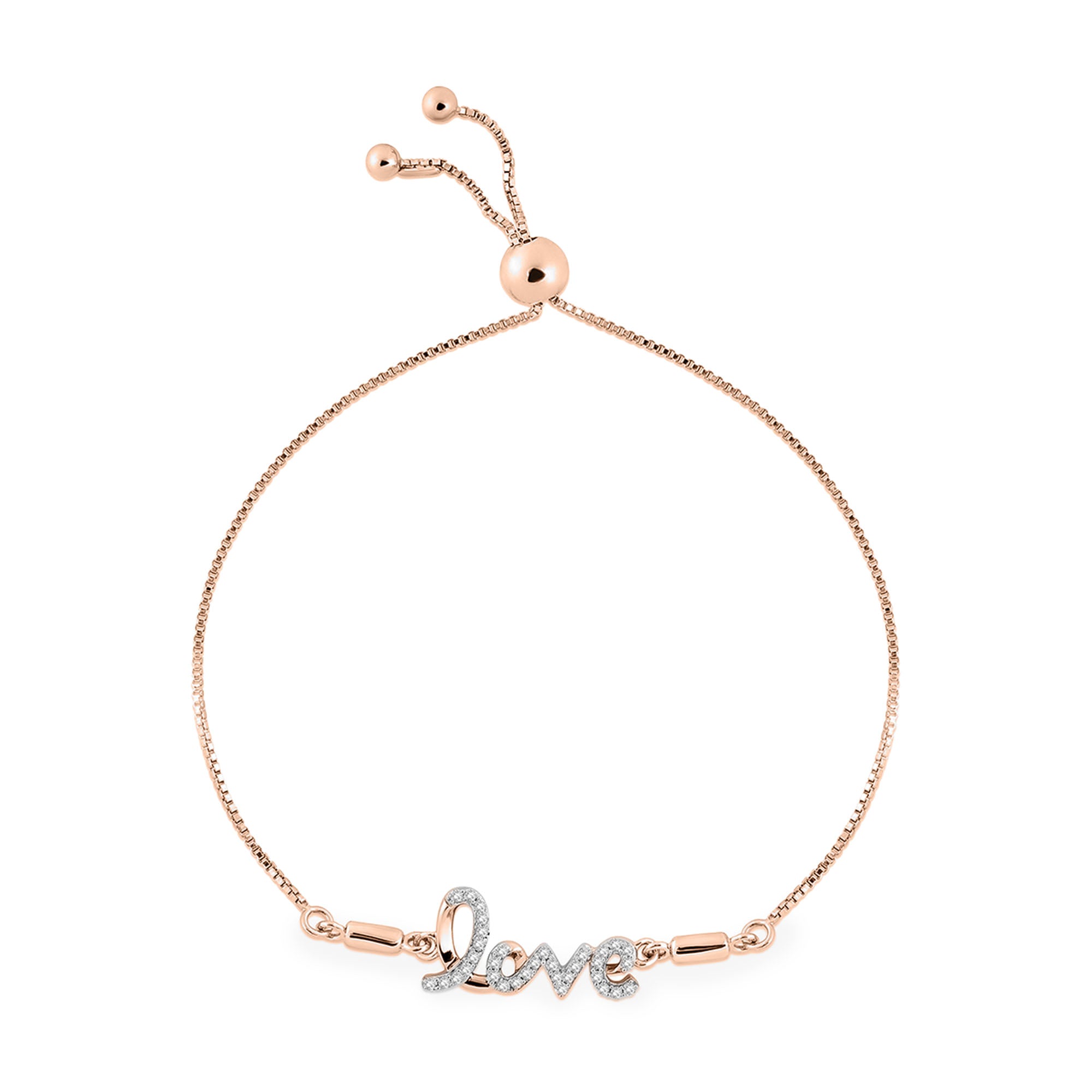 LOVE bolo bracelet by Keemti Jewels, silver-vermeil finish with zirconia accents