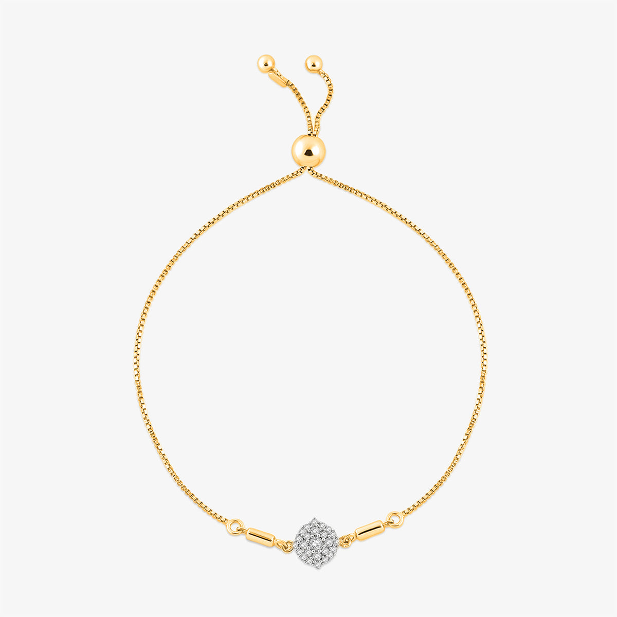 Silver-tone bolo bracelet with round pavé center charm and adjustable sliding links