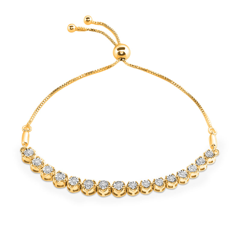 DUAL Tone line bolo bracelet, alternating gold bezel stones and silver links, 0.75 ct