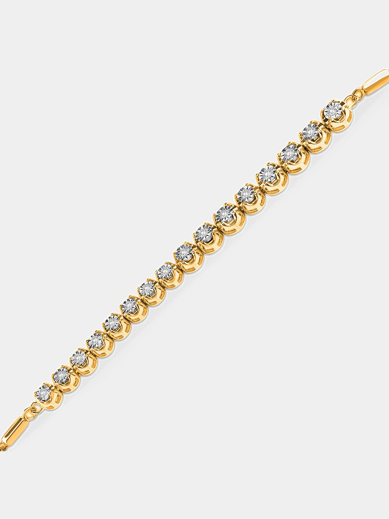 DUAL Tone line bolo bracelet, alternating gold bezel stones and silver links, 0.75 ct