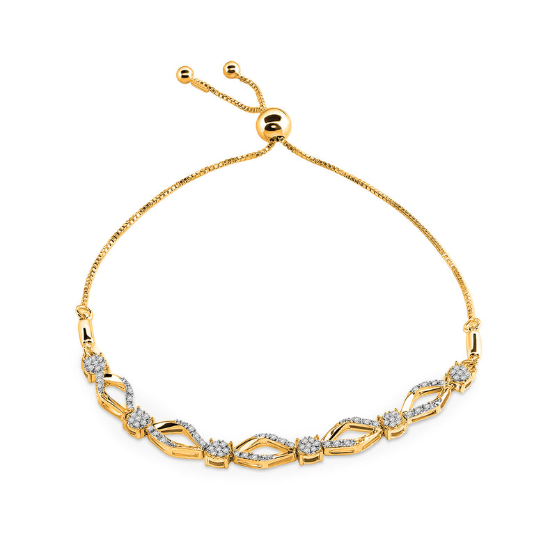 Keemti Jewels Enchanted Marquise Bolo Bracelet: gold, diamond-studded, twisted links on a white background.