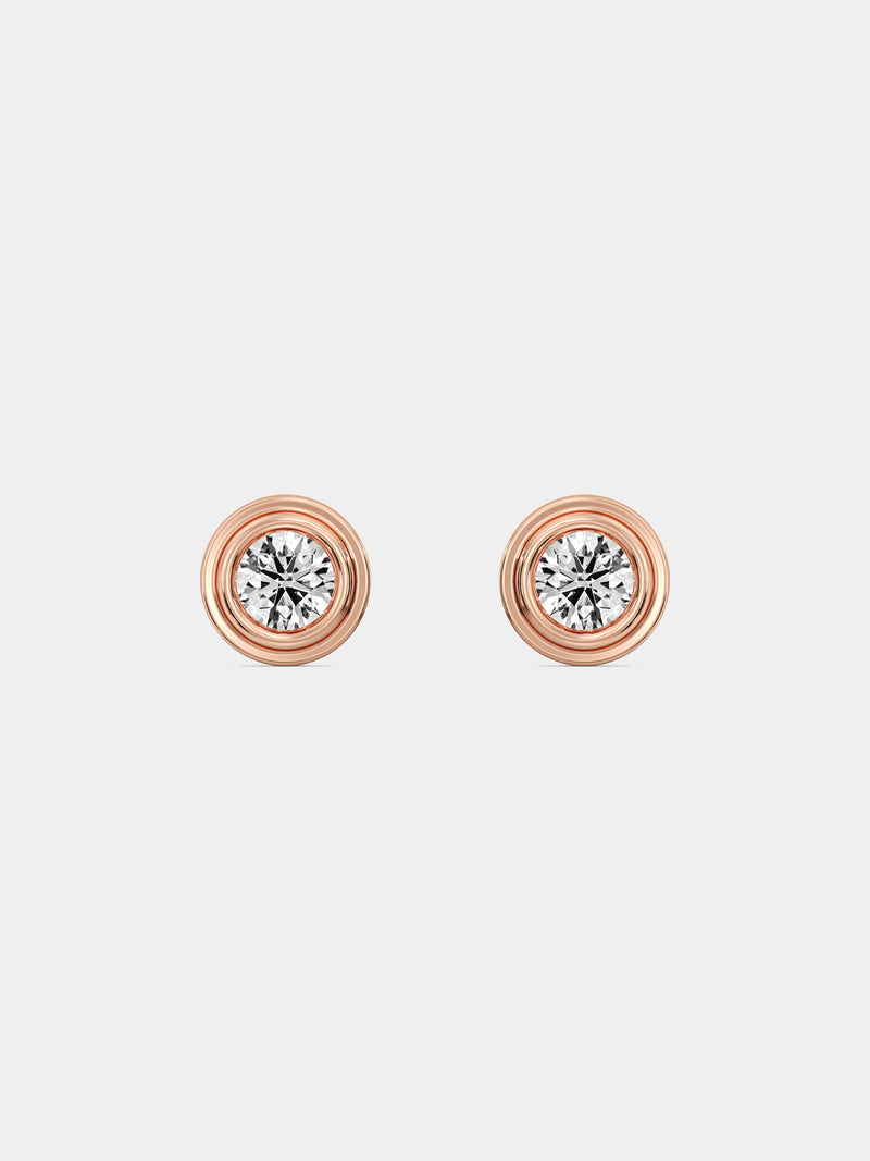 Classic bezel stud earrings with round crystal, silver-tone setting