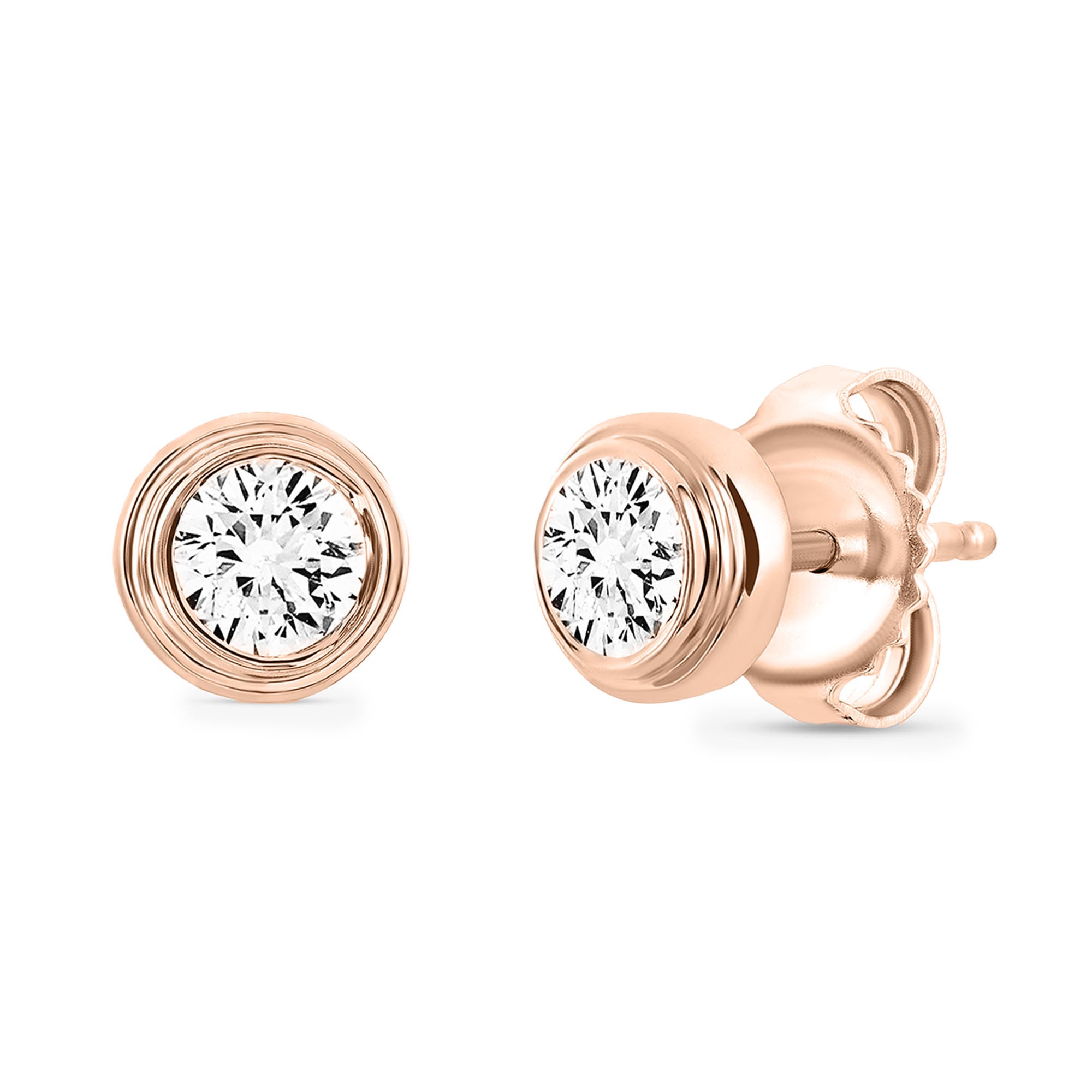 Keemti Jewels' Classic Bezel Stud Earrings offer modern minimalism and everyday elegance in rose gold.