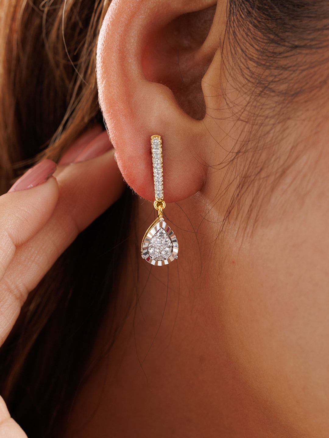 Keemti Jewels Dewdrop Dangle Diamond Earrings Model View