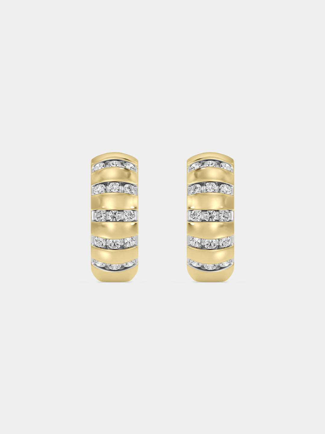 Layered hoop earrings, silver 925, with sparkling round stones—front view