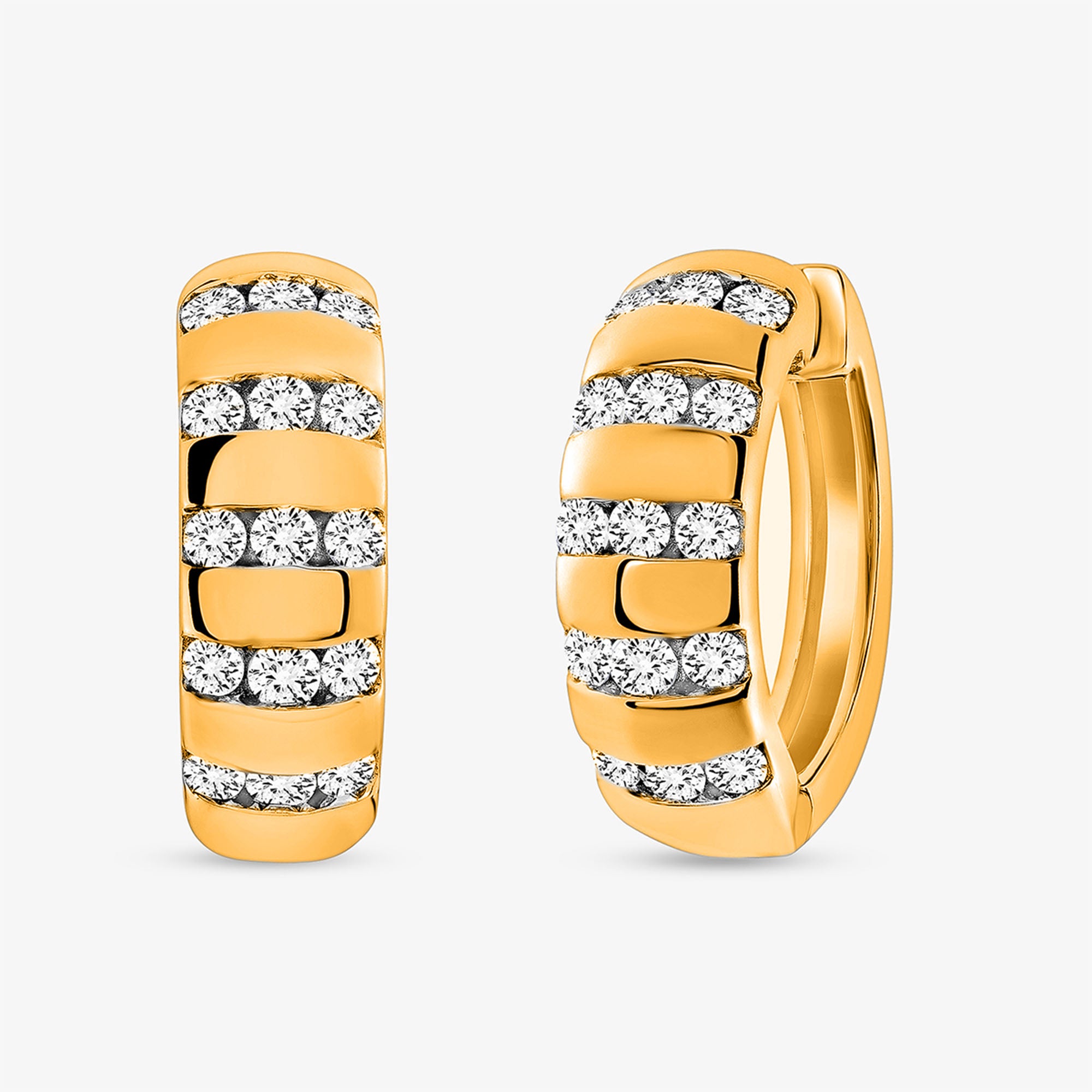 Layered Shine Hoop Earrings by Keemti Jewels feature three rows of white diamonds for a chic, modern everyday look.