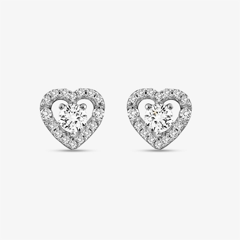 Herz-Ohrstecker mit funkelndem Mittelstein und Pavé-Kranz, silberfarben (0,75 ct)
