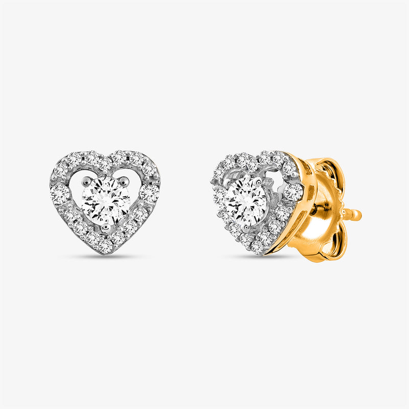 Keemti Jewels Solitaire Center Stone Heart Stud Earrings: heart studs with round center diamond and gold backs.