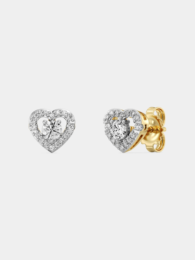 Keemti Jewels Solitaire Center Stone Heart Stud Earrings: heart studs with round center diamond and gold backs.