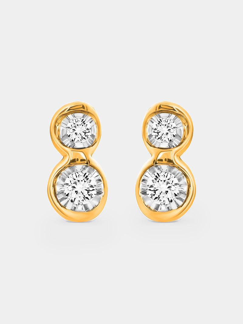 Rose-gold twin spark stud earrings with two round clear stones and silver-toned settings